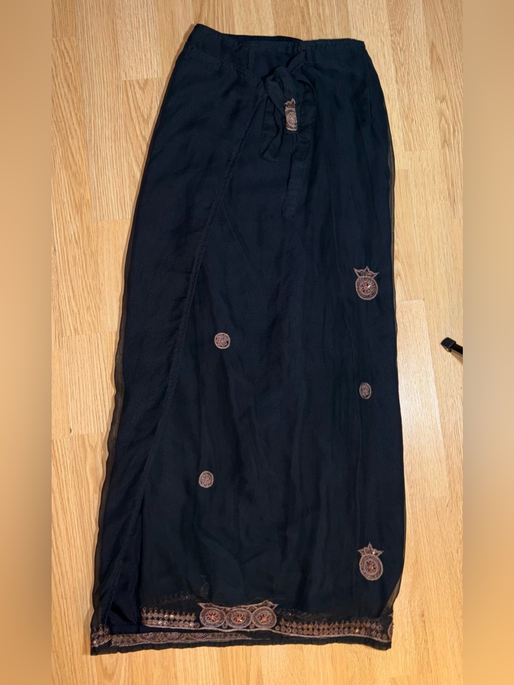 Vintage 100% Silk Wrap Skirt Made in India Large Embroidered Boho Maxi Festival